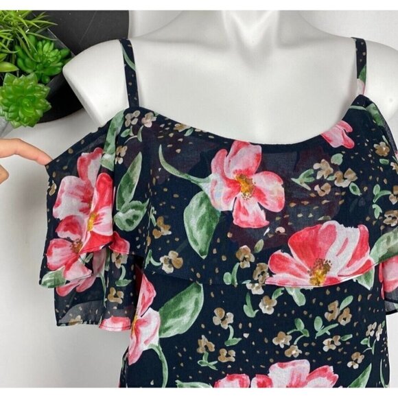 Cabi Sz S Ruffled Cold Shoulder Floral Print Top Romantic Blouse - Picture 5 of 16